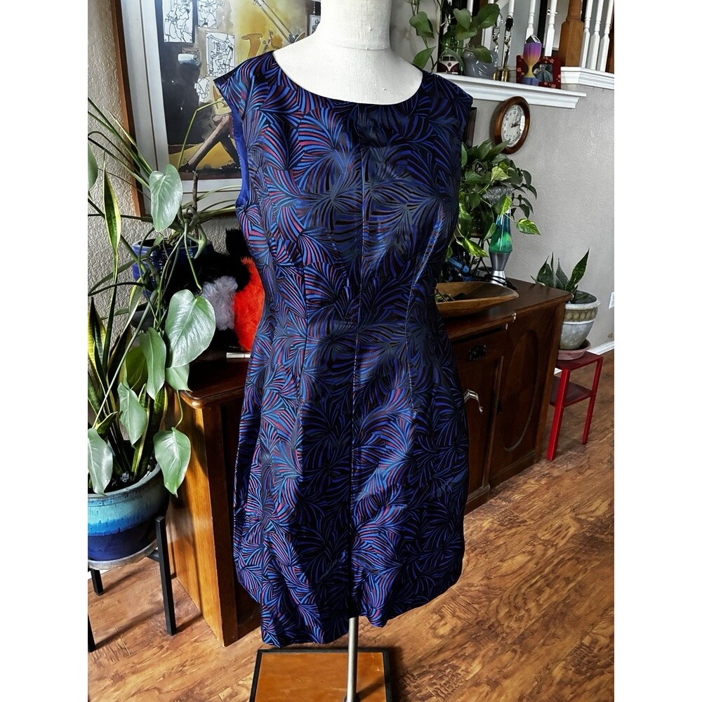 New Anne Klein Sleeveless Jacquard Fit & Flare Dress Spruce Black Teal Size 10